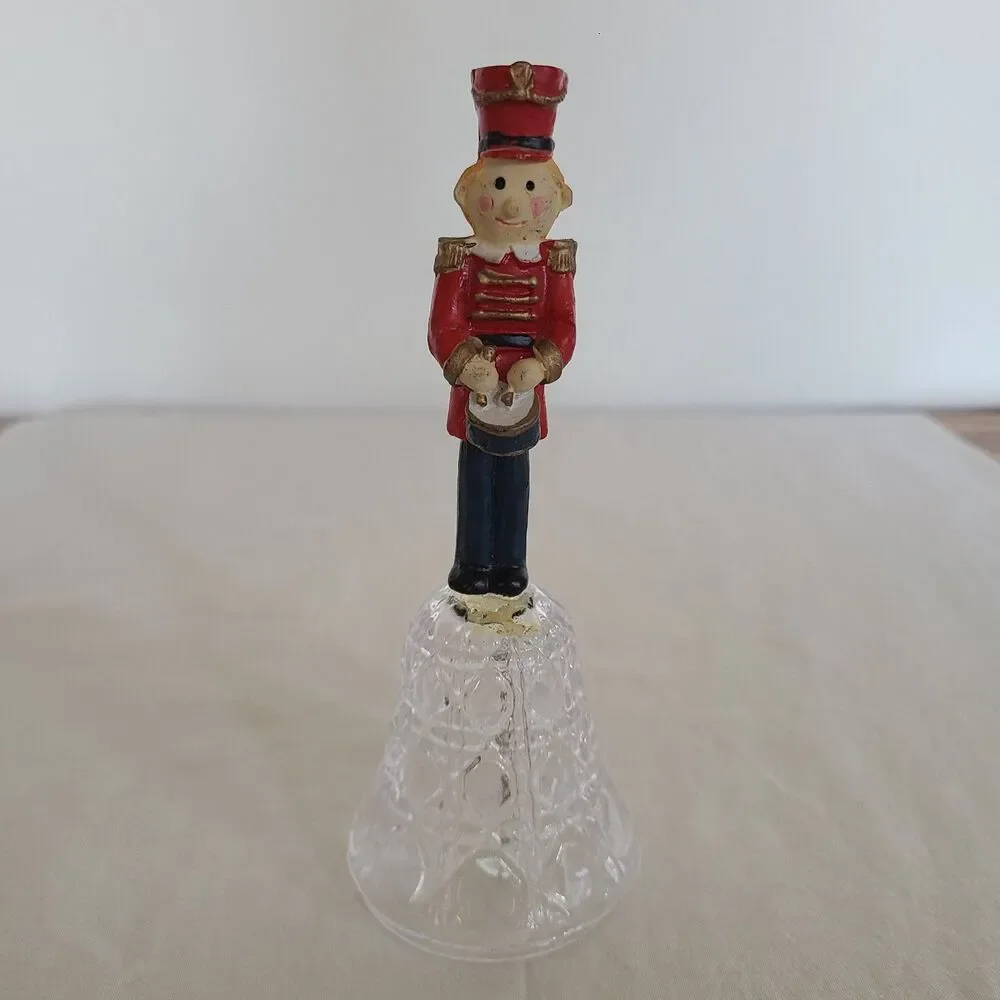 Vintage Nutcracker Soldier Pattern Glass Hand Bell Collectible Home Decor Accent