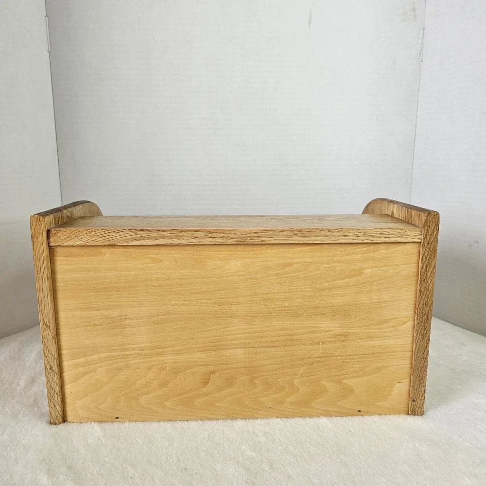 Vintage Natural Oak Roll Top Tambour Door Bread Box 16