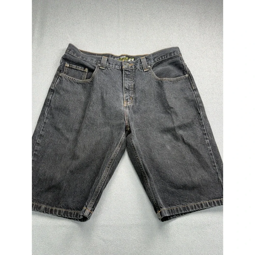 Vintage Anchor Blue Baggy Jean Shorts Jorts Sz 36 Black Denim Skater y2K