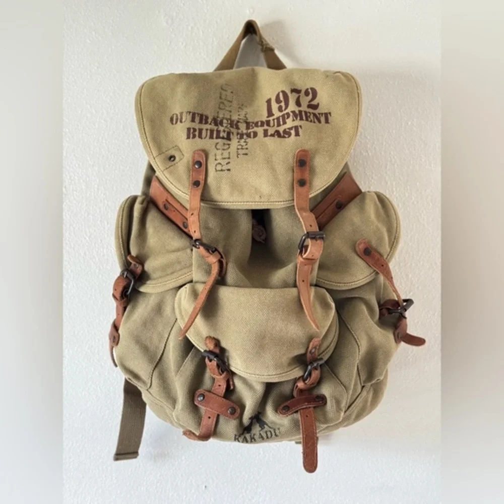 Vintage Kakadu TRADERS AUSTRALIA BROWN Canvas and  LEATHER BACKPACK BAG