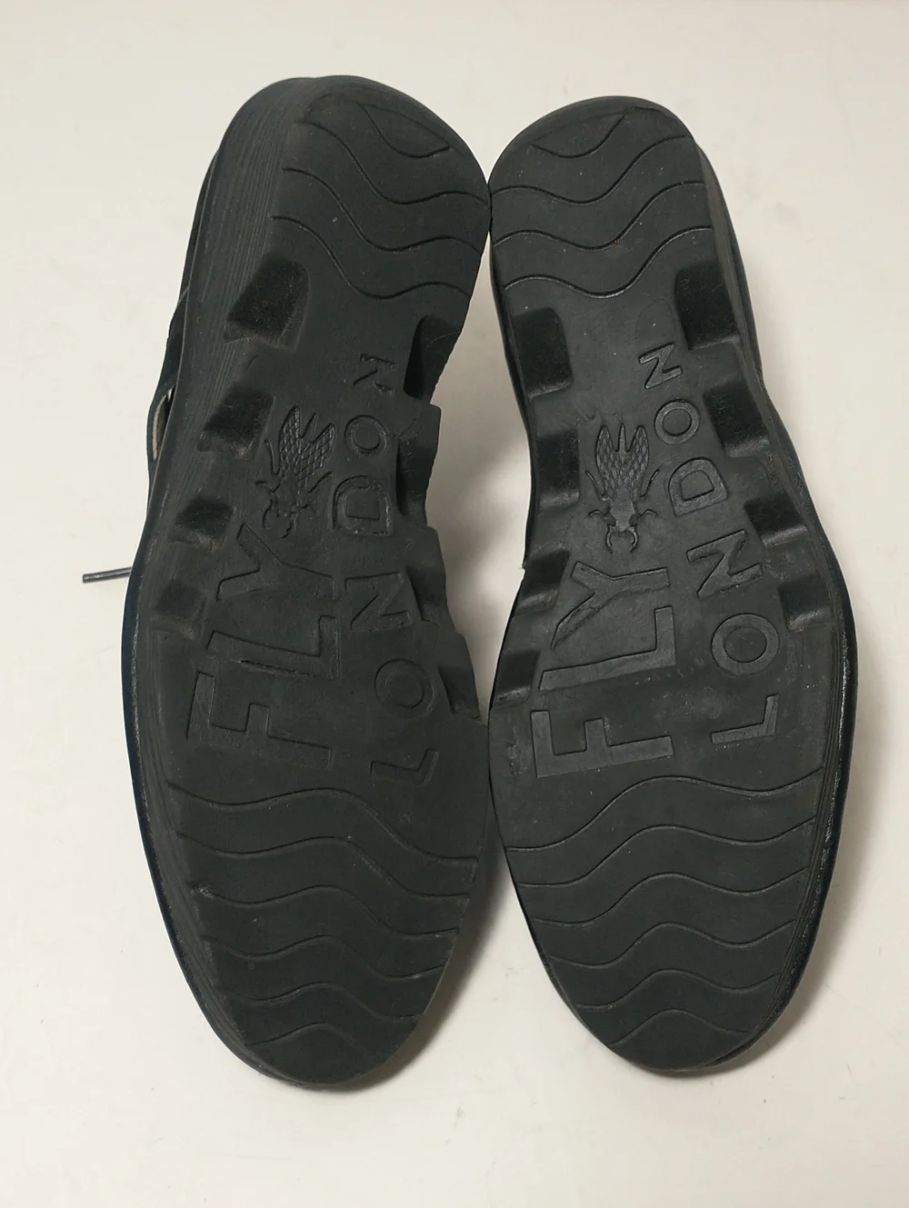 LIKE NEW Fly London Poma Tie Wedge Sandal, Covered Toe, Black, Euro 39, US 8