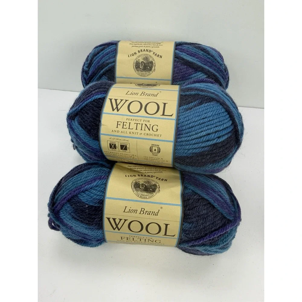 Lion Brand 100% Wool Felting Ocean Blue 78g/143yd Medium Worsted Lot Of 5 #2