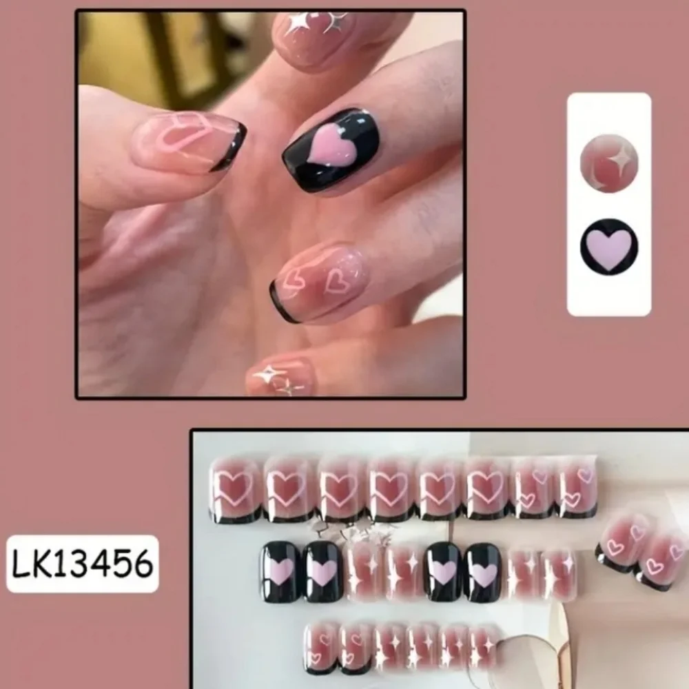 🔥3/$21  Mixed Glossy Sweet Heart and Star design Press on False nails