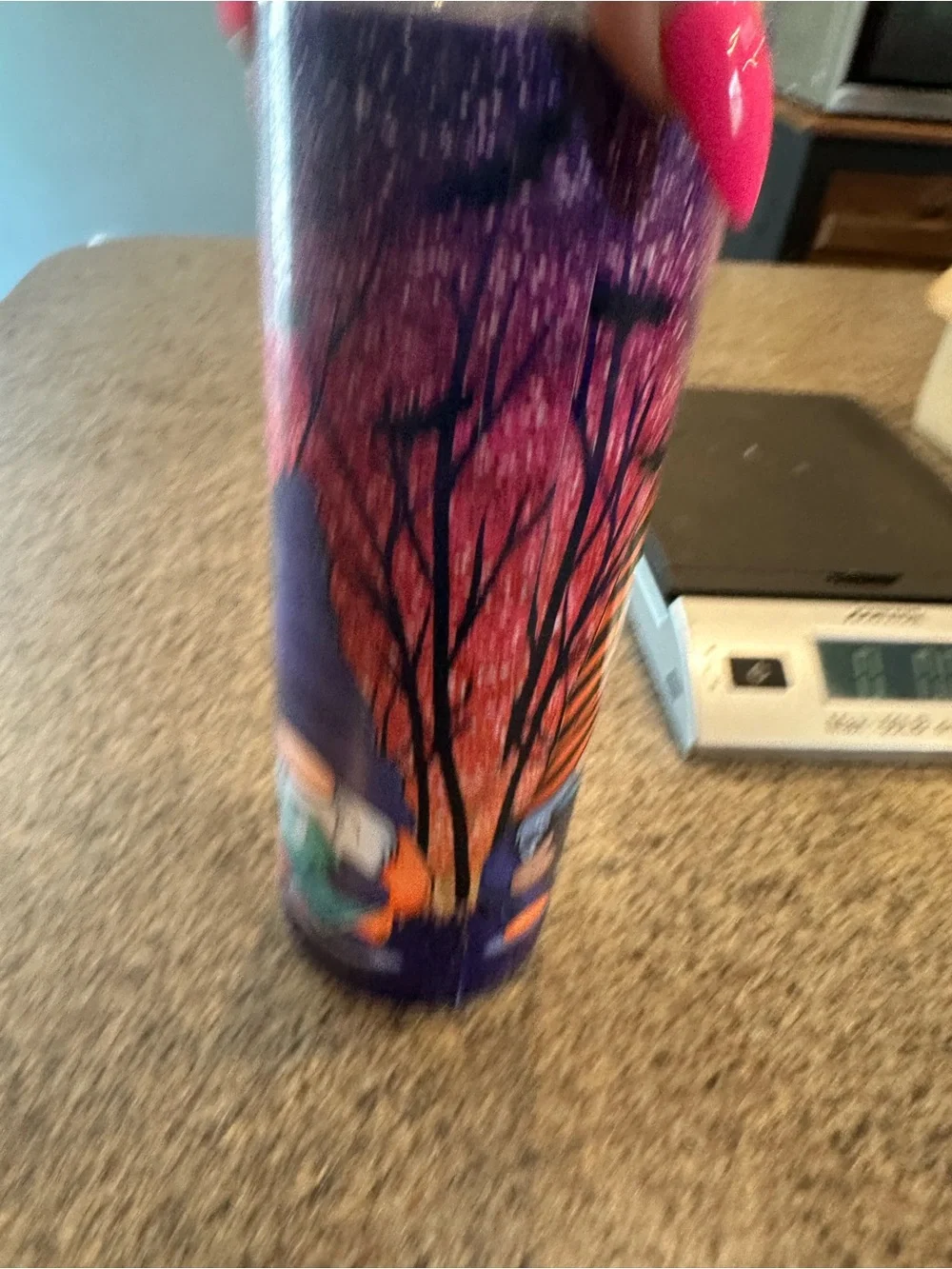 Purple Glitter Halloween Gnome Tumbler with Orange Hat