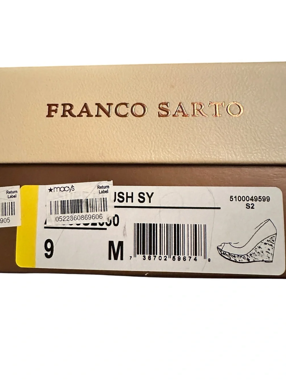 Women’s Franco Sarto Nude Patent Peep-Toe Wedge Heels Size 9M