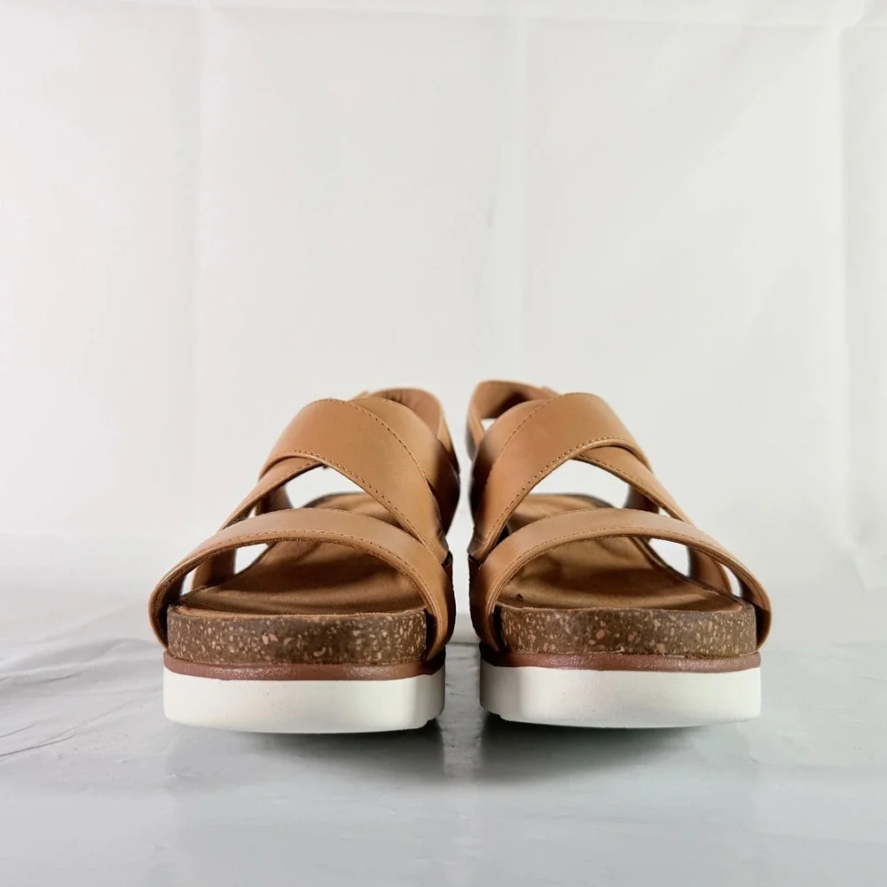 Clarks Lizby Cross Sandal Women 8 Sand Leather Platform Wedge New In Box