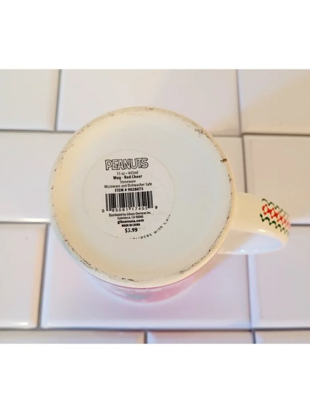 Peanuts Snoopy CHEER Christmas Coffee Mug 16 fl oz Holiday Cup Red Green