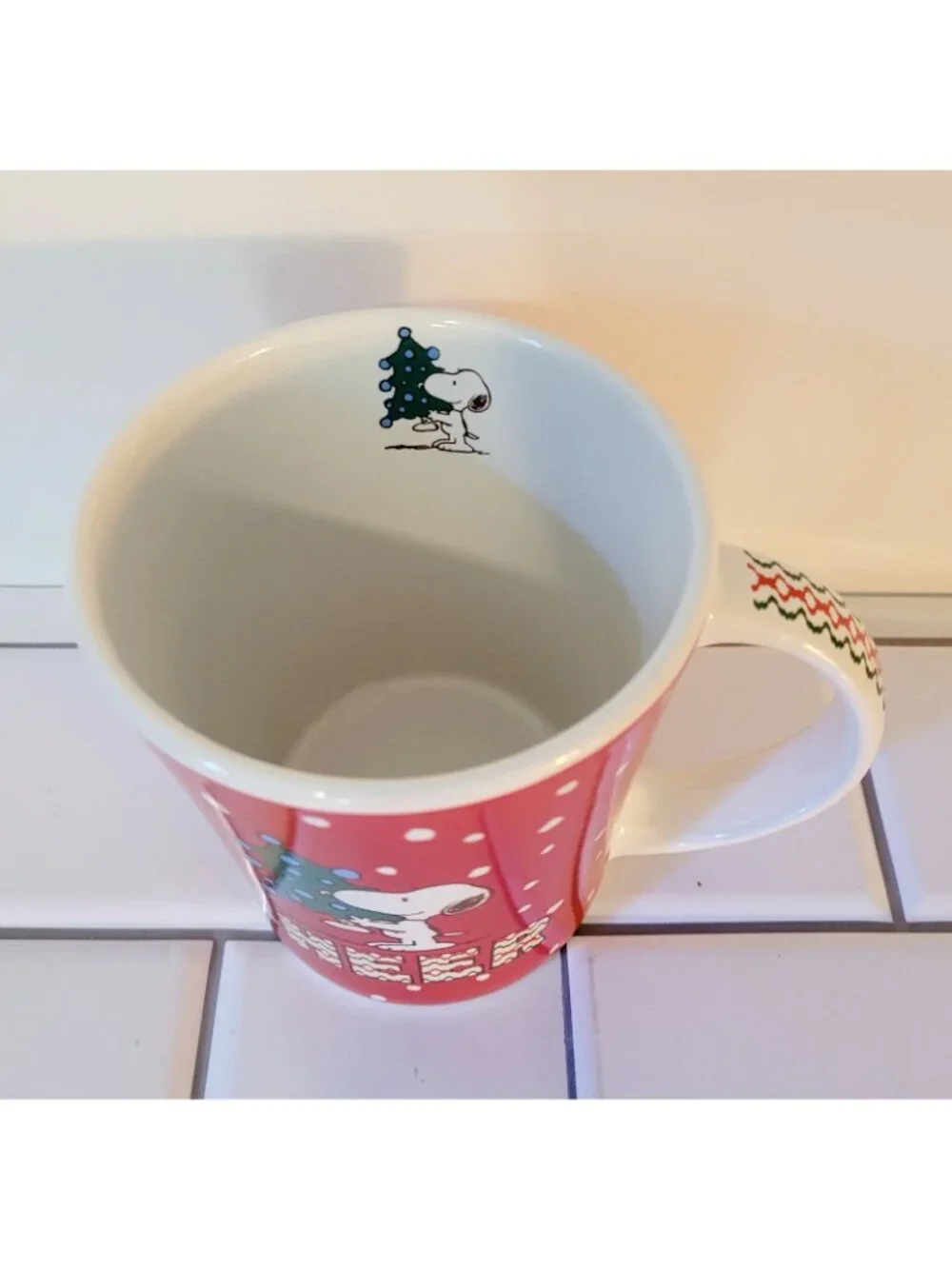 Peanuts Snoopy CHEER Christmas Coffee Mug 16 fl oz Holiday Cup Red Green