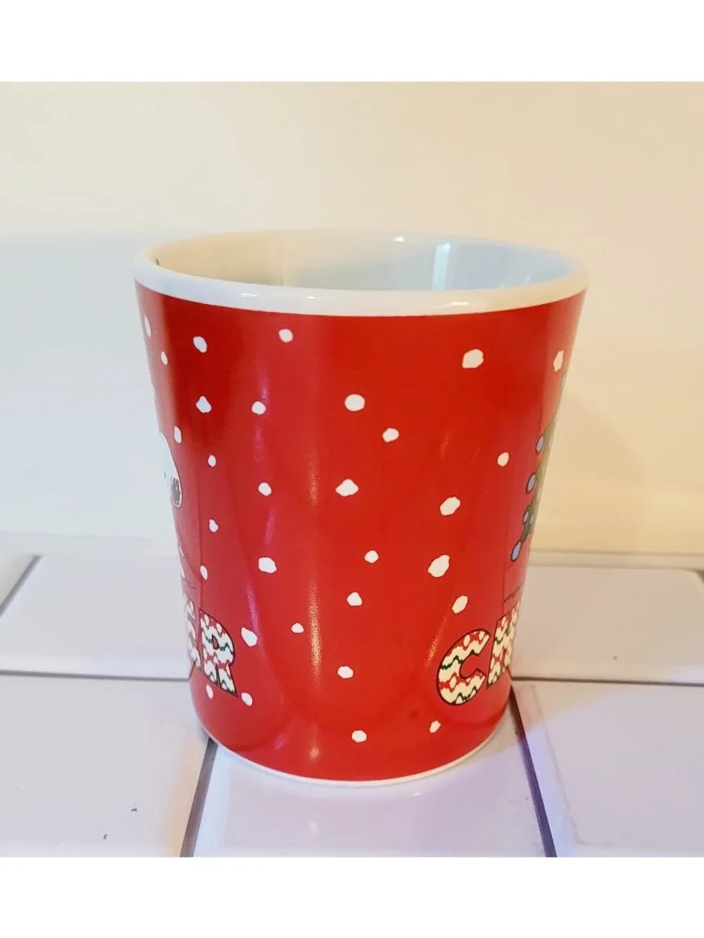 Peanuts Snoopy CHEER Christmas Coffee Mug 16 fl oz Holiday Cup Red Green