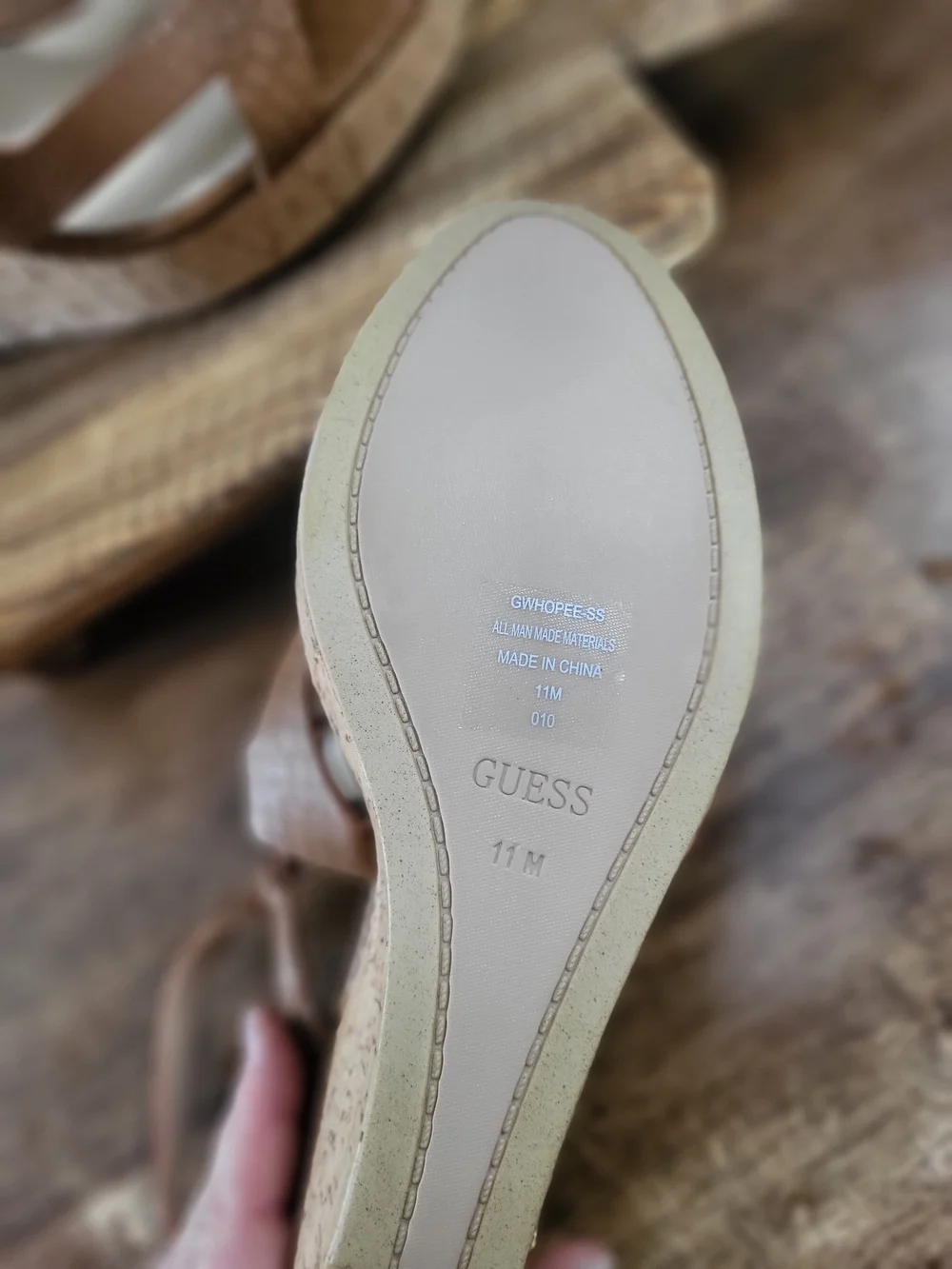 GUESS: Brown Faux-Croc Wedge Sandals with Cork Heel