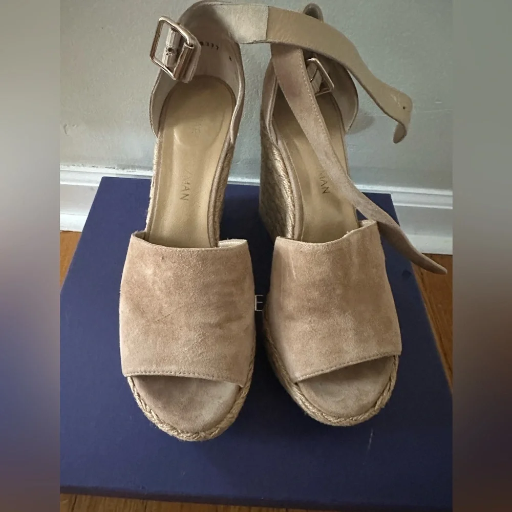 Stuart Weitzman SOHO JUTE , tan  Espadrille Wedge Sandals , size 8