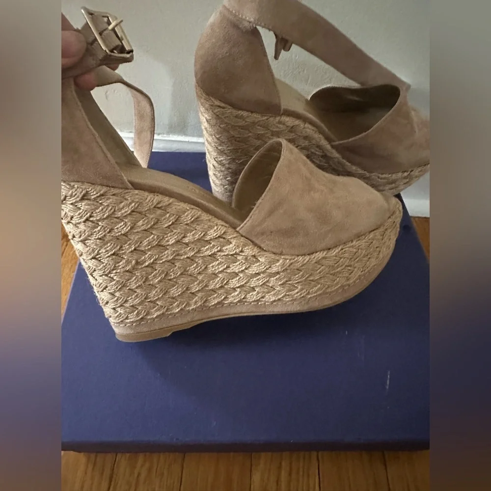 Stuart Weitzman SOHO JUTE , tan  Espadrille Wedge Sandals , size 8