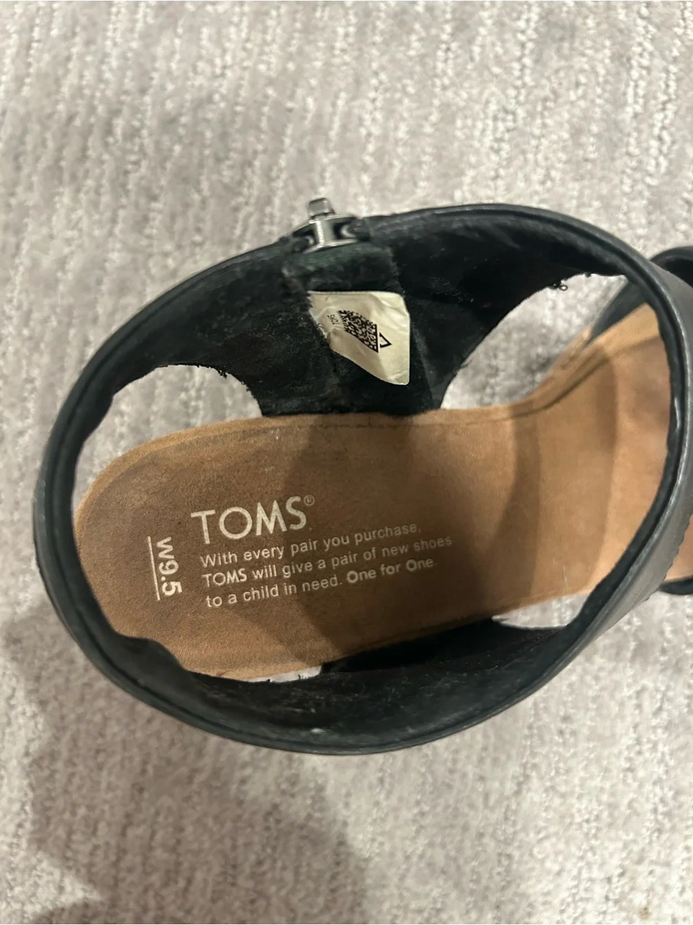 TOMS Black Leather Ankle-Strap Wedge Sandals