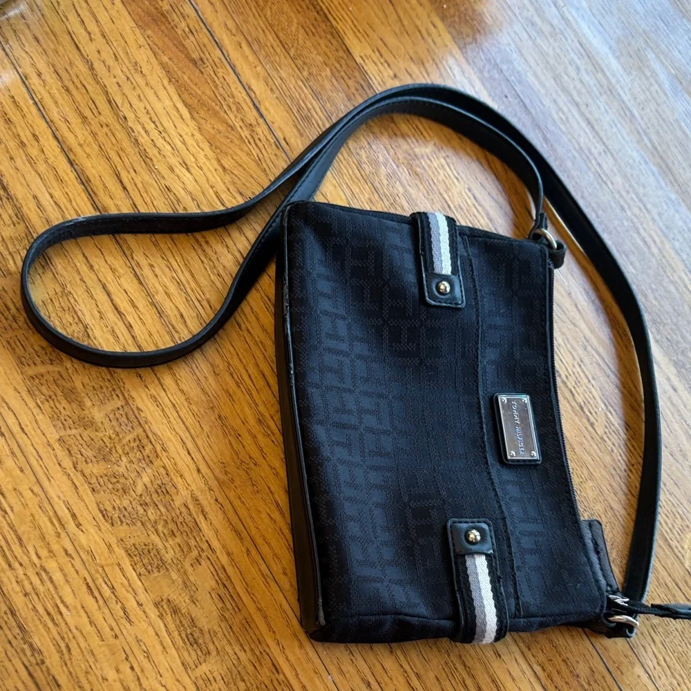 Tommy Hilfiger Black Crossbody Bag with White Stripe