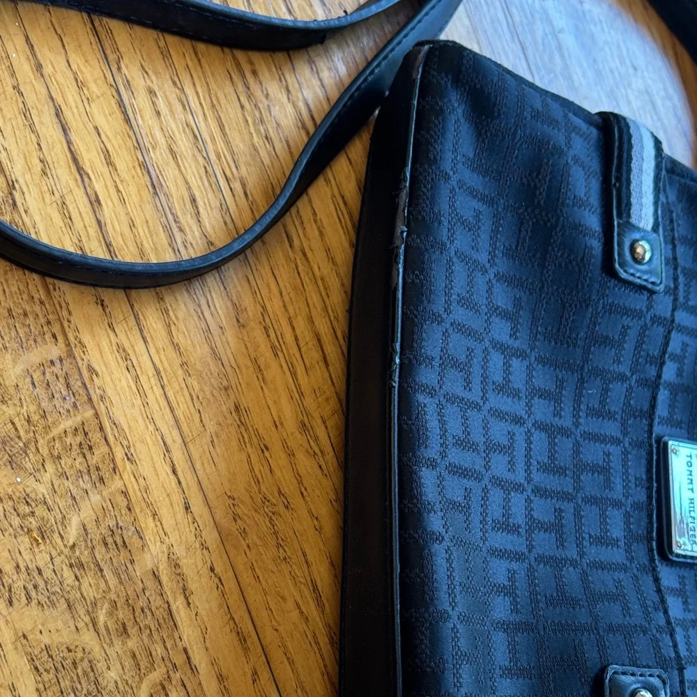 Tommy Hilfiger Black Crossbody Bag with White Stripe