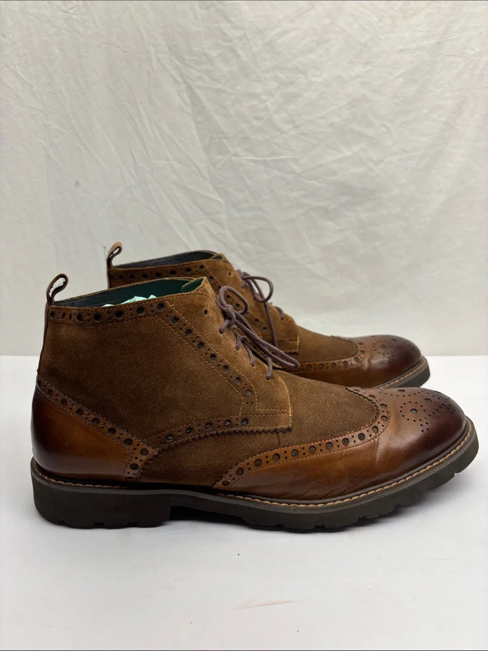 Vintage Foundry co Men's Brown Leather & Suede Chukka Wingtip Boots, SZ 10
