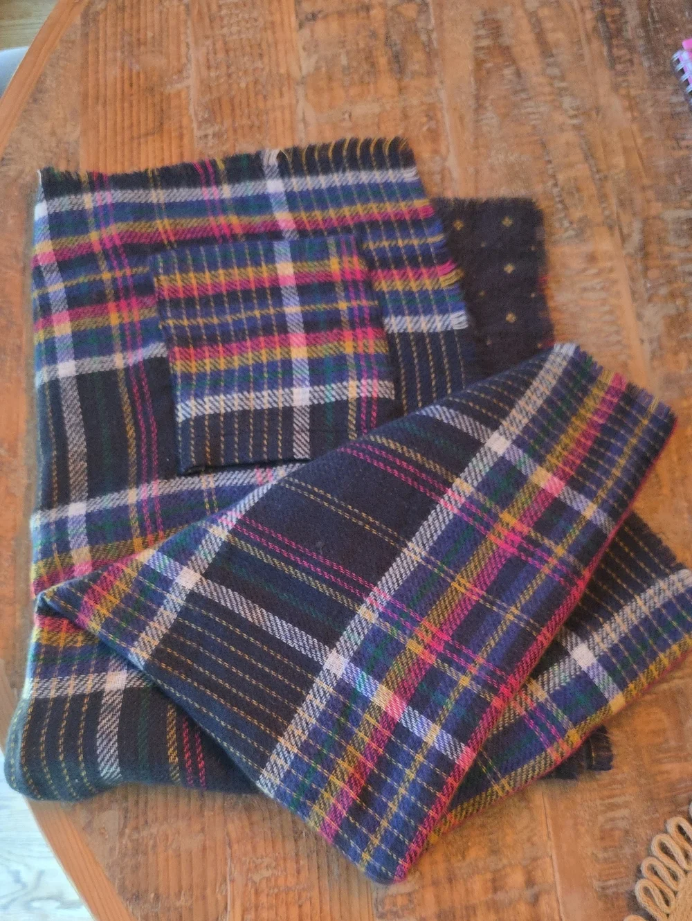 Grace & Lace Dark Navy Plaid Scarf with Yellow & Multicolor Accents