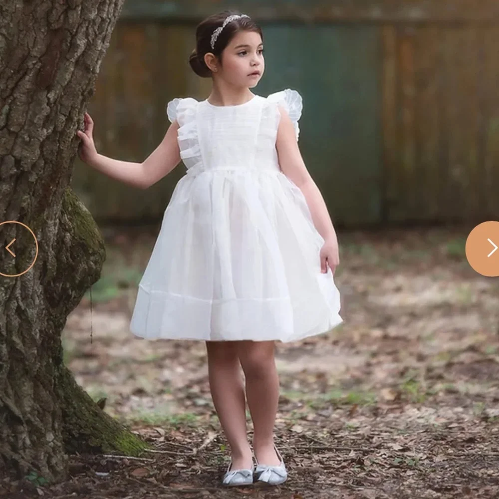 White Ruffle Sleeve Formal Dress for Girls