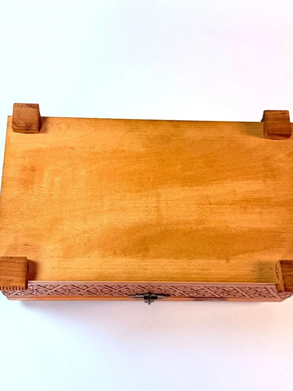 Vintage Wooden Keepsake Box w/ Mirror Floral Carved Jewelry Trinket Storage Box