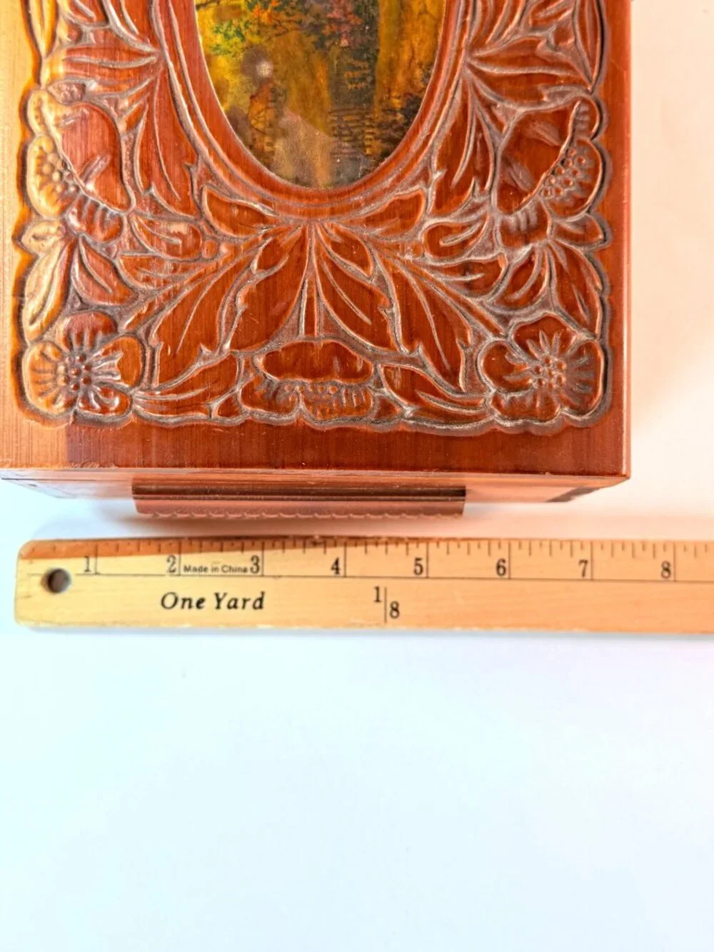 Vintage Wooden Keepsake Box w/ Mirror Floral Carved Jewelry Trinket Storage Box