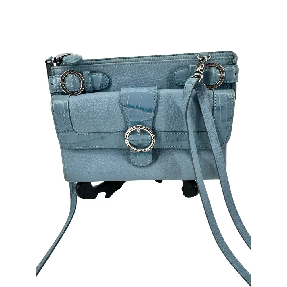 Brighton Crossbody Bag Women Small Blue Leather Croc Embossed Heart‎ Charm Purse
