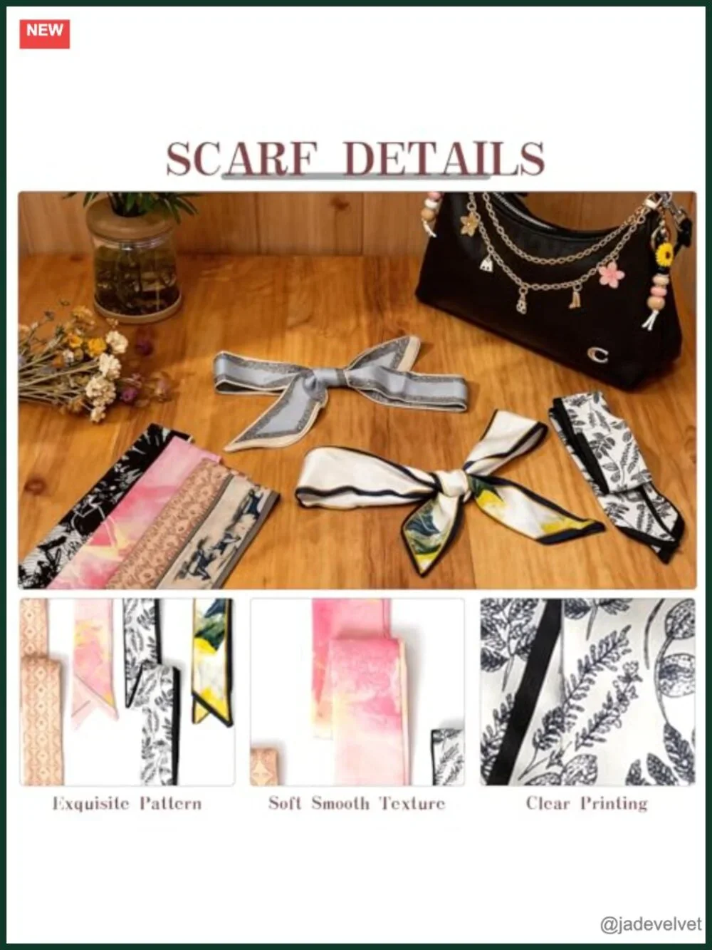 8pcs Women Handbag Scarf Set with 2pcs Daisy Keychain Charms