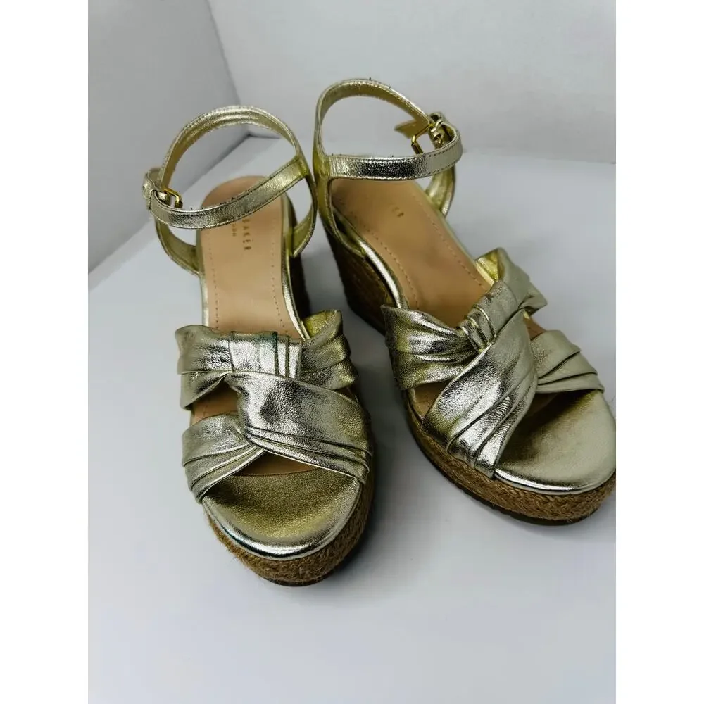 Ted Baker Carda Gold Metallic Espadrille Ankle Strap Wedge Sandals EU 39