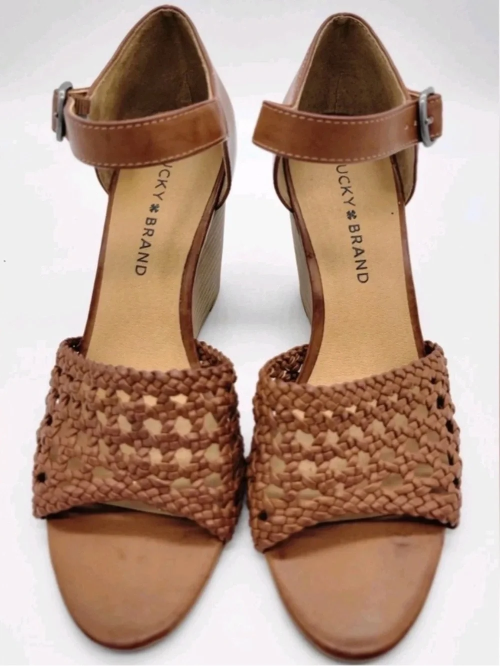 Lucky Brand Brown Leather Strappy Platform Wedge Sandals Boho Summer Shoes