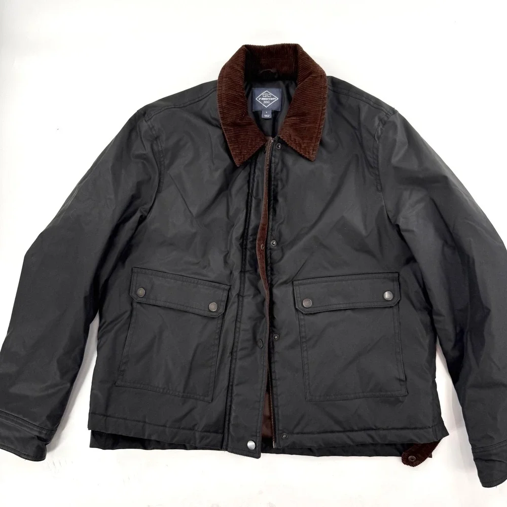 St. John's Bay Barn Jacket Mens Large Black New Quilted Corduroy Field Coat
