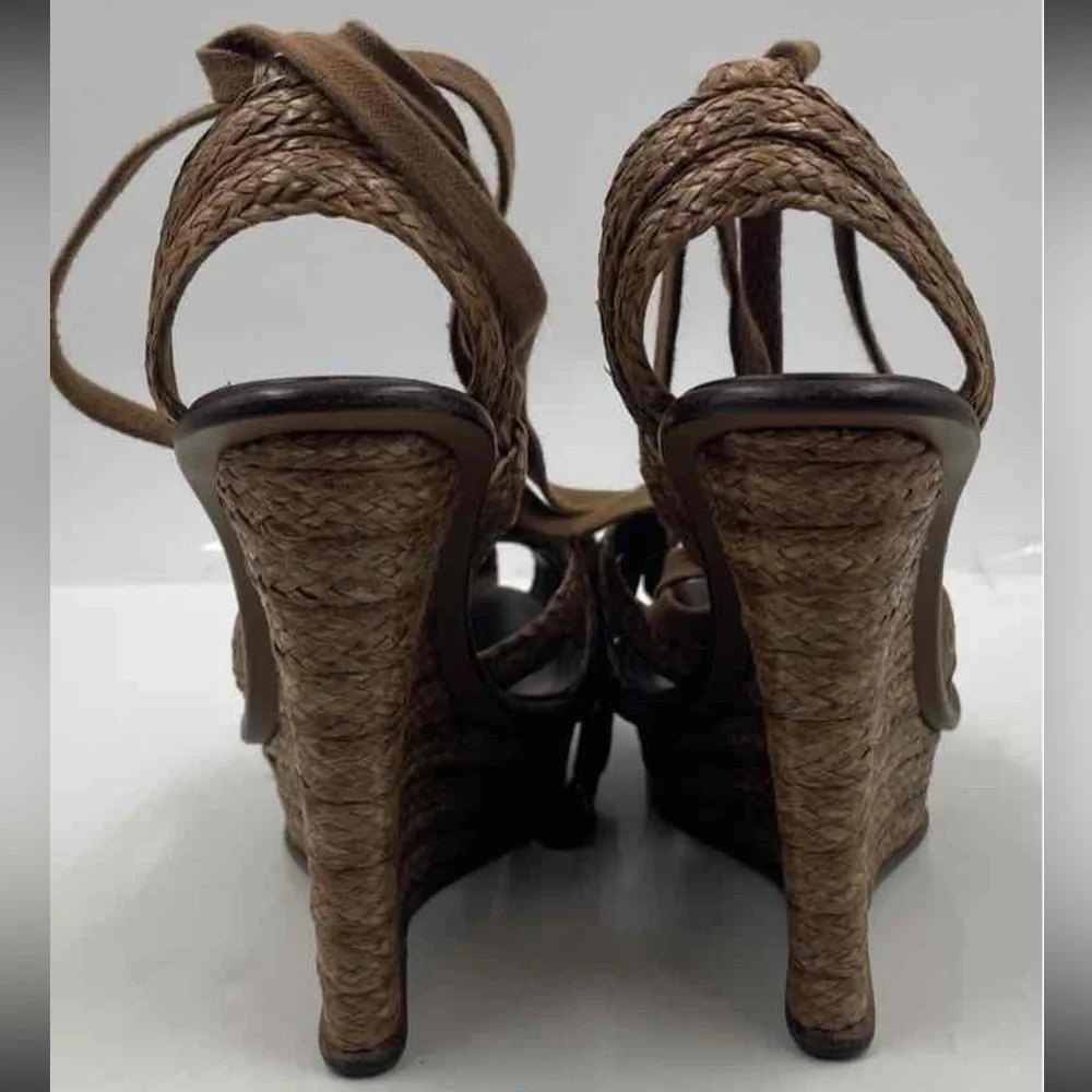 Women’s Bottega Veneta Platform Wedge Braided Wedge Sandals - Brown Size 39