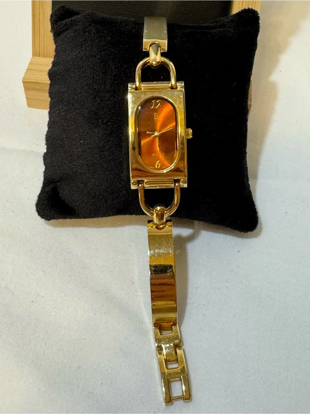 Etienne Aigner Gold Tone Bracelet Watch with Amber Dial