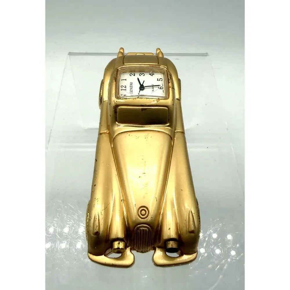 Geneva Mini Collectible Gold Plated Clock Car-Working