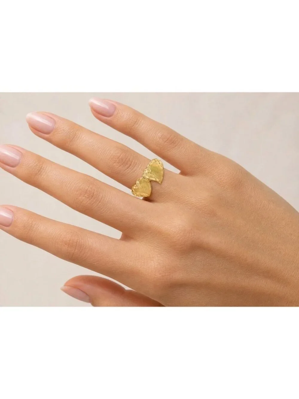 Double Heart Ring Solid 10k Yellow Gold