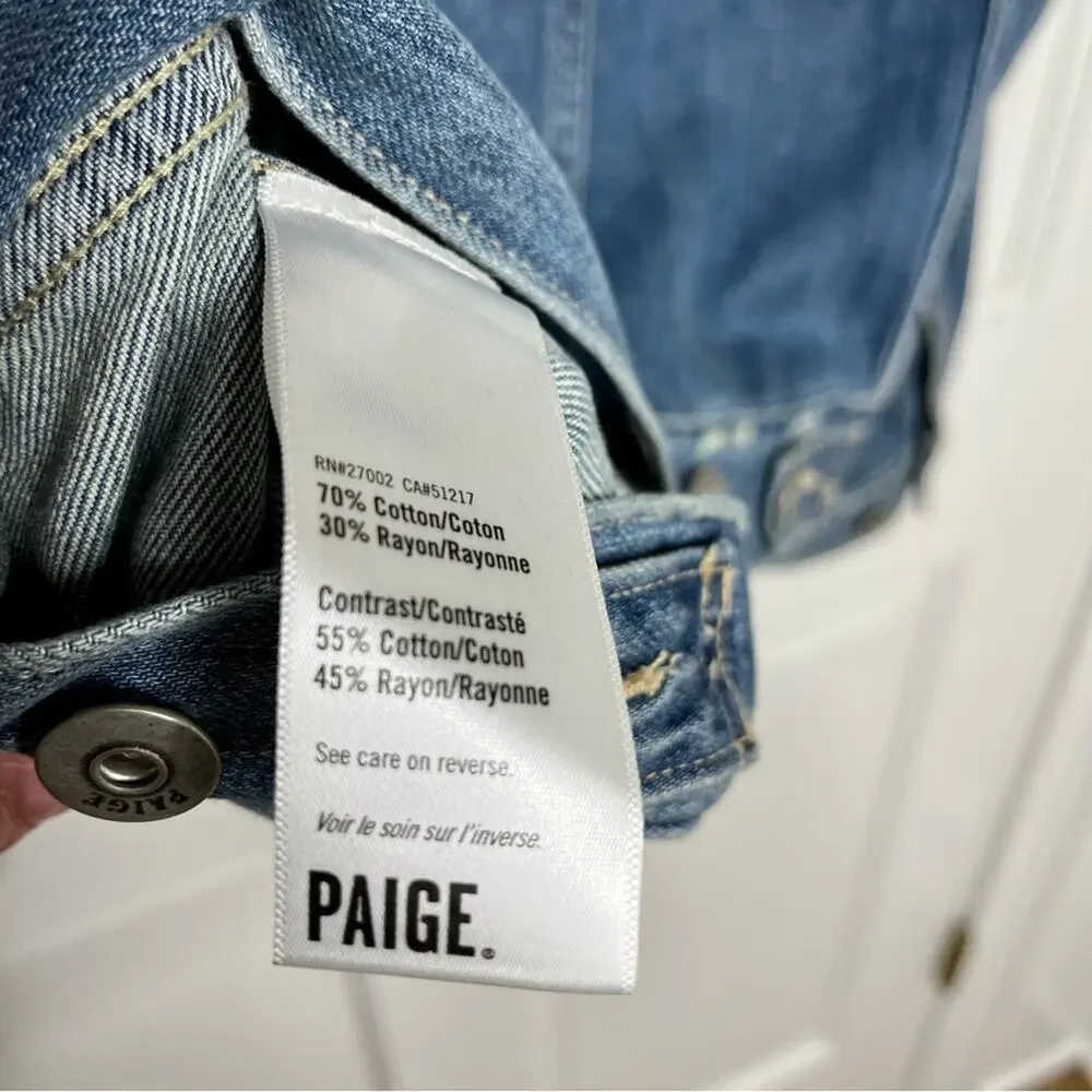 Paige Scout Mid-Wash Denim Jean Jacket with Black Drawstring Hoodie Size XL