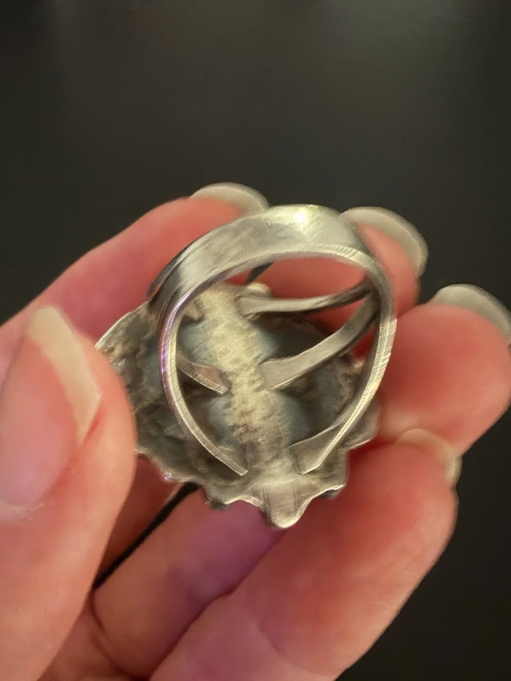Vintage Navajo Diné Sleeping Beauty Turquoise Sterling Silver Feather Ring 6