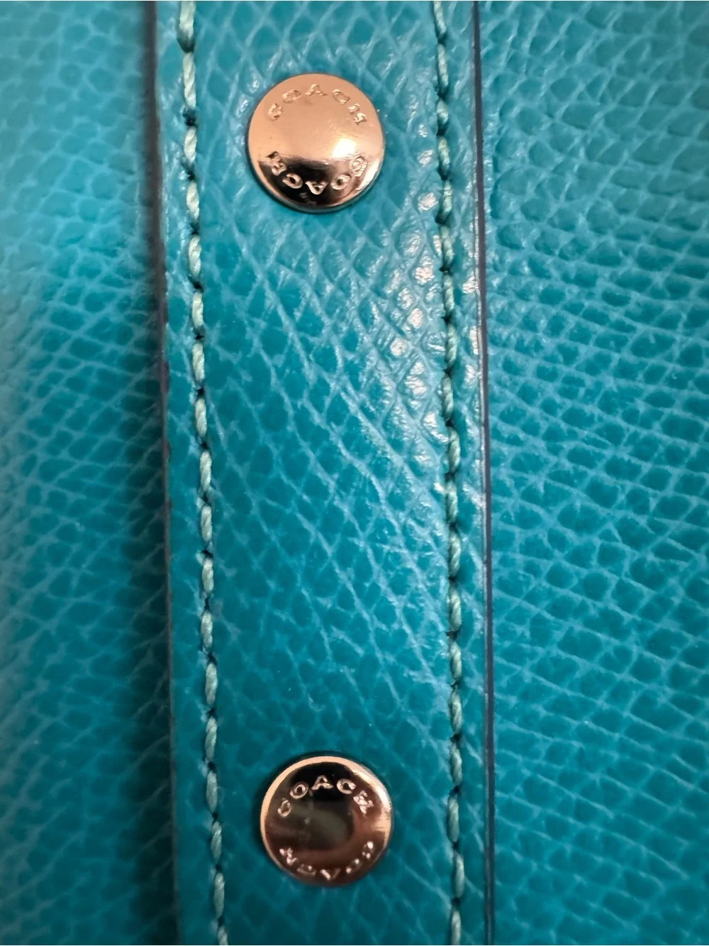 Coach Pebbled Leather Tote in Teal Blue