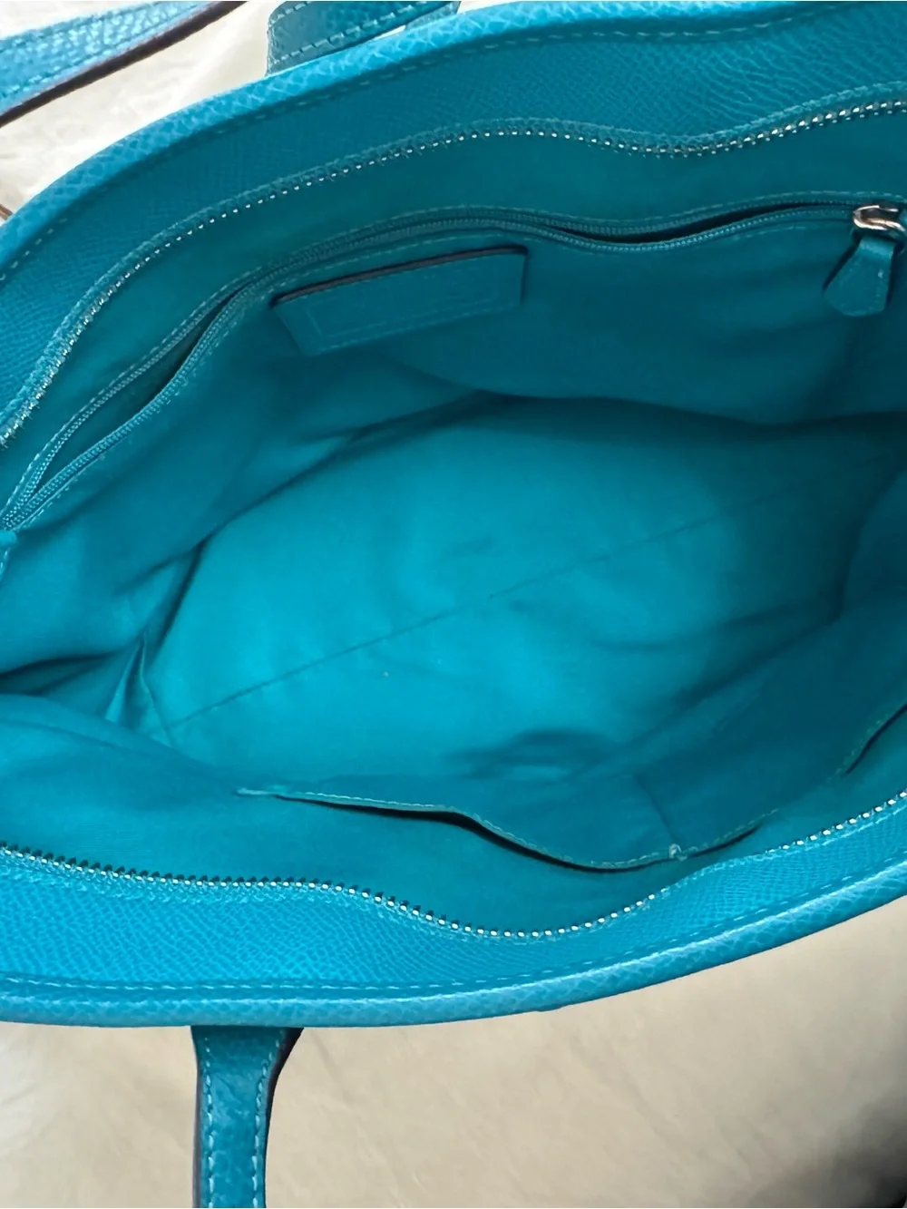Coach Pebbled Leather Tote in Teal Blue