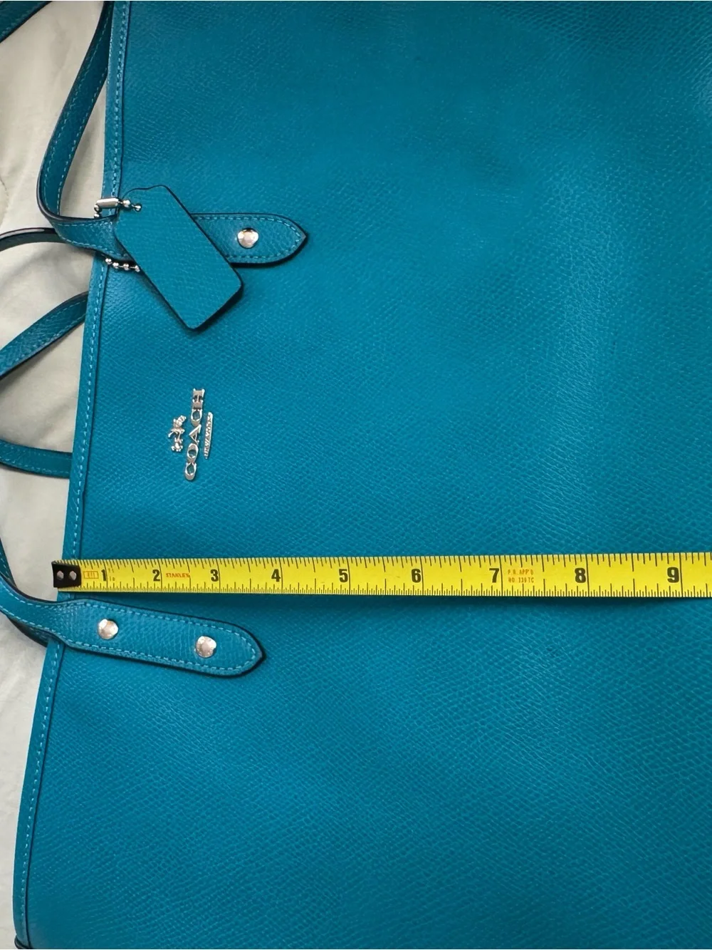 Coach Pebbled Leather Tote in Teal Blue