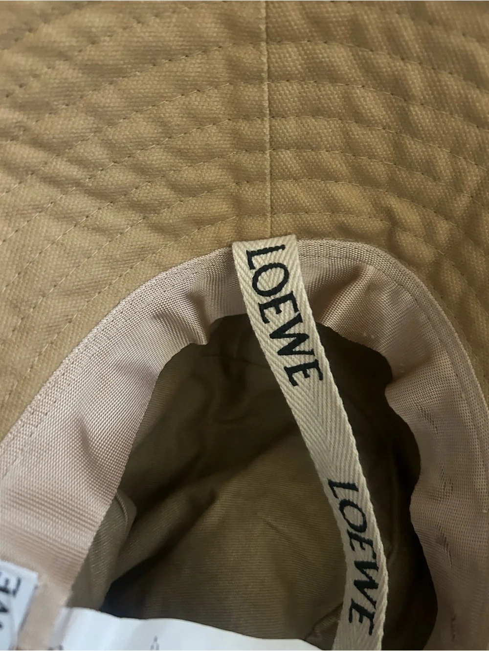 Beige Canvas Bucket Hat with Leather Logo Patch
