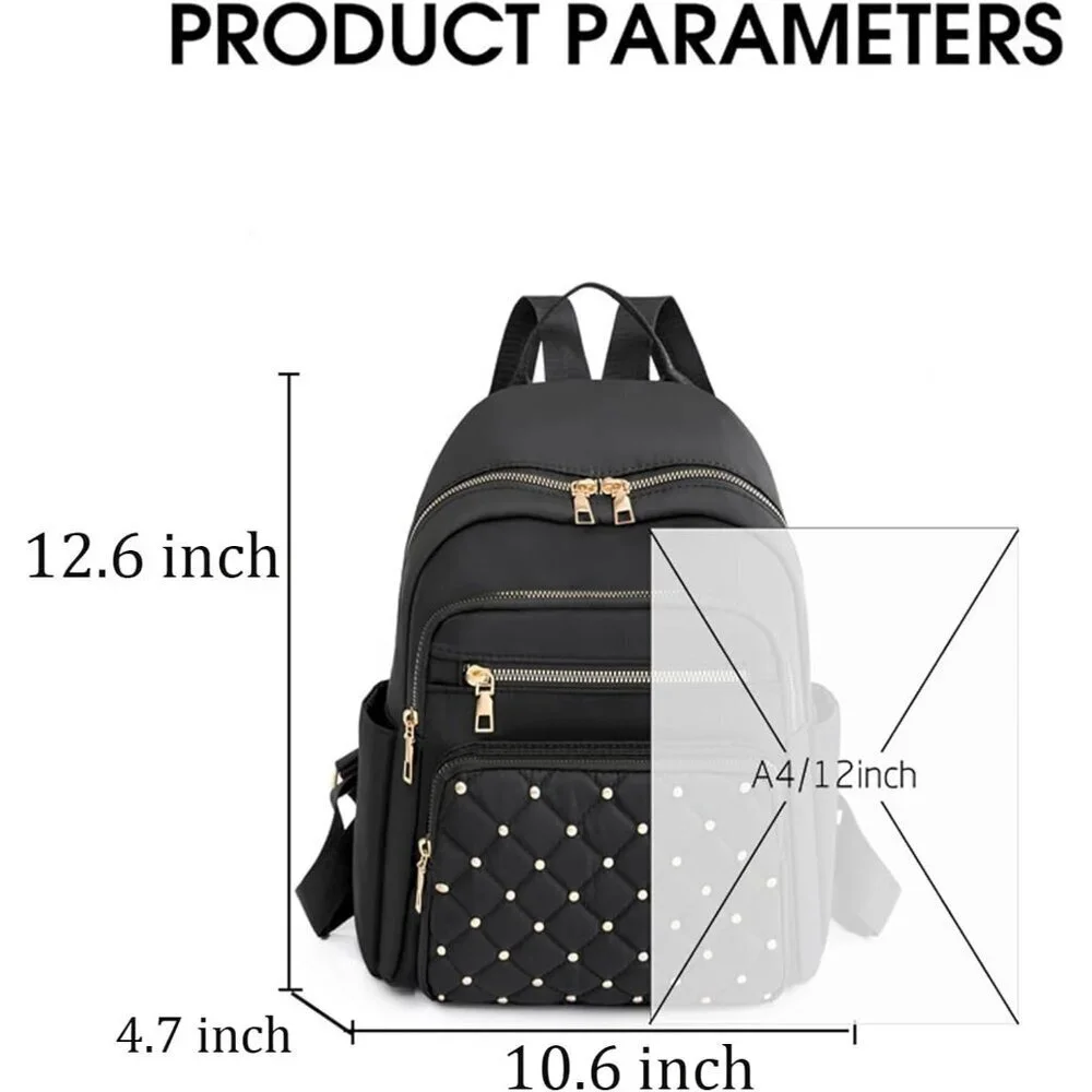 Mini Nylon Backpack for Women Lightweight Travel Purse G Black Small Trendy Bag