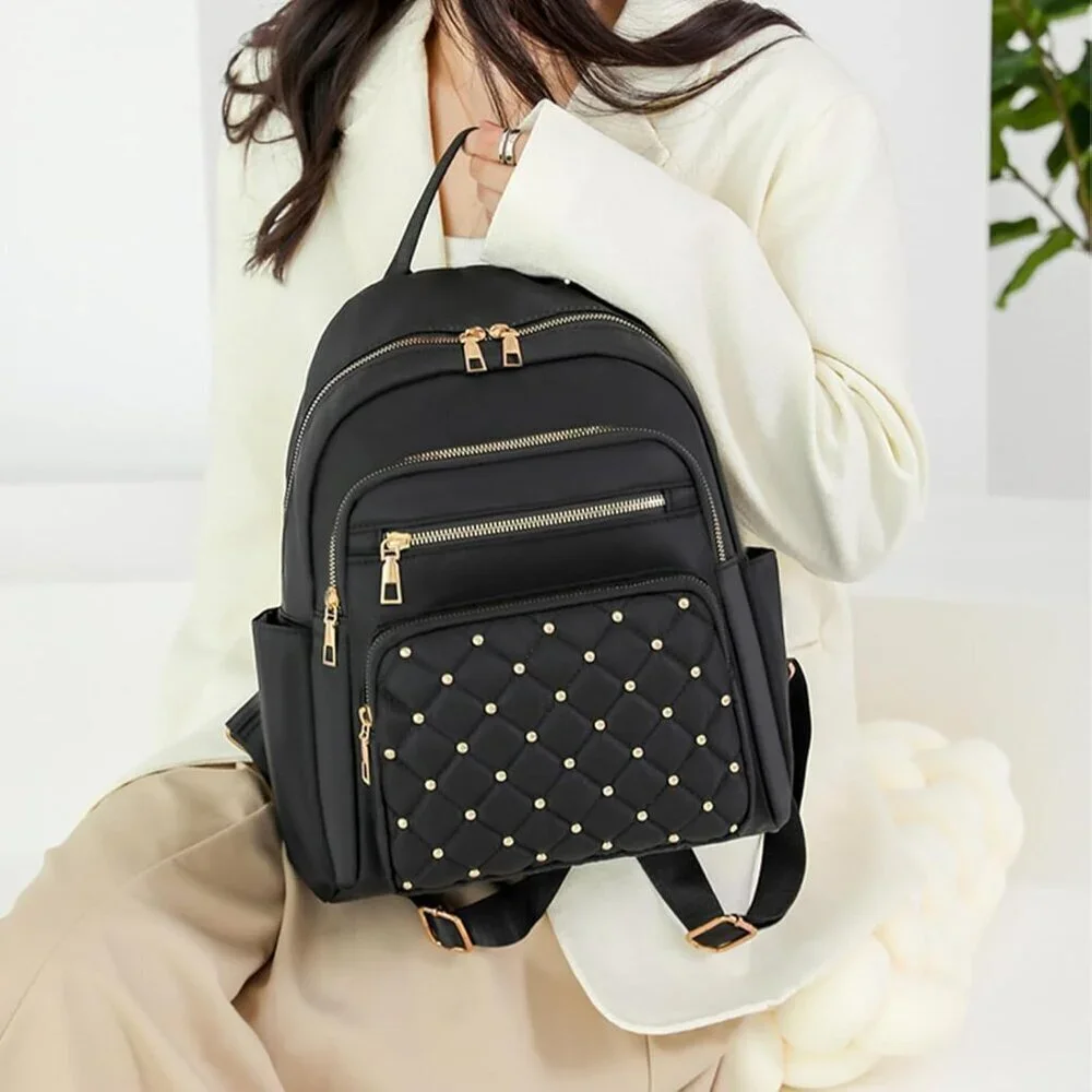 Mini Nylon Backpack for Women Lightweight Travel Purse G Black Small Trendy Bag