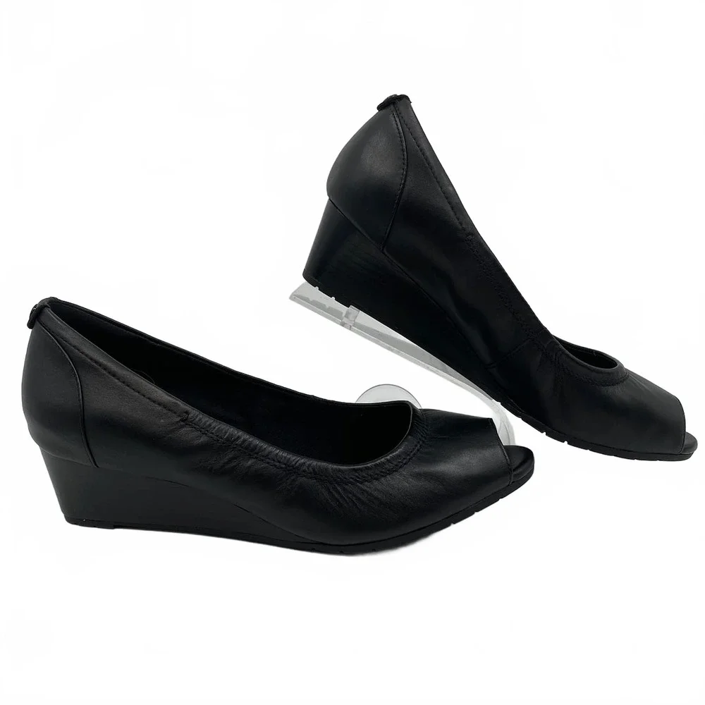 Clarks Black Vendra Peep Toe Wedges | Women’s Size 8