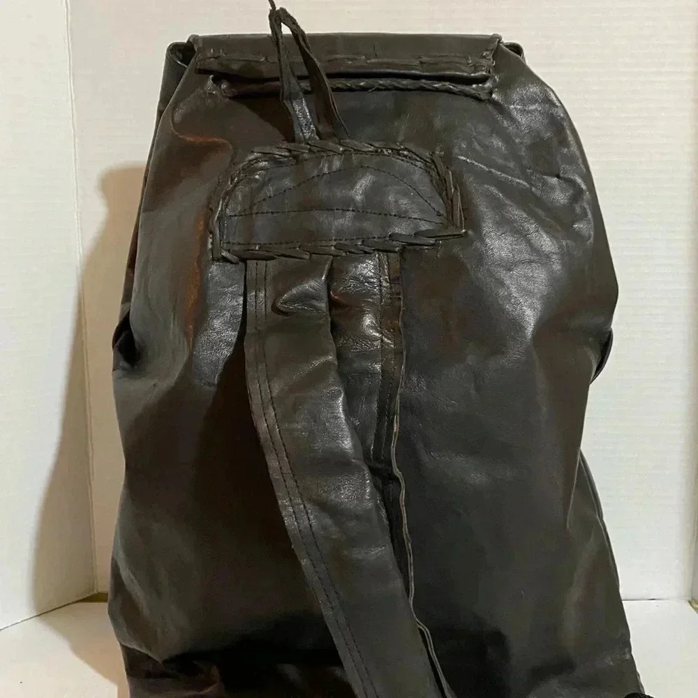 Handcrafted African unisex black leather backpack
