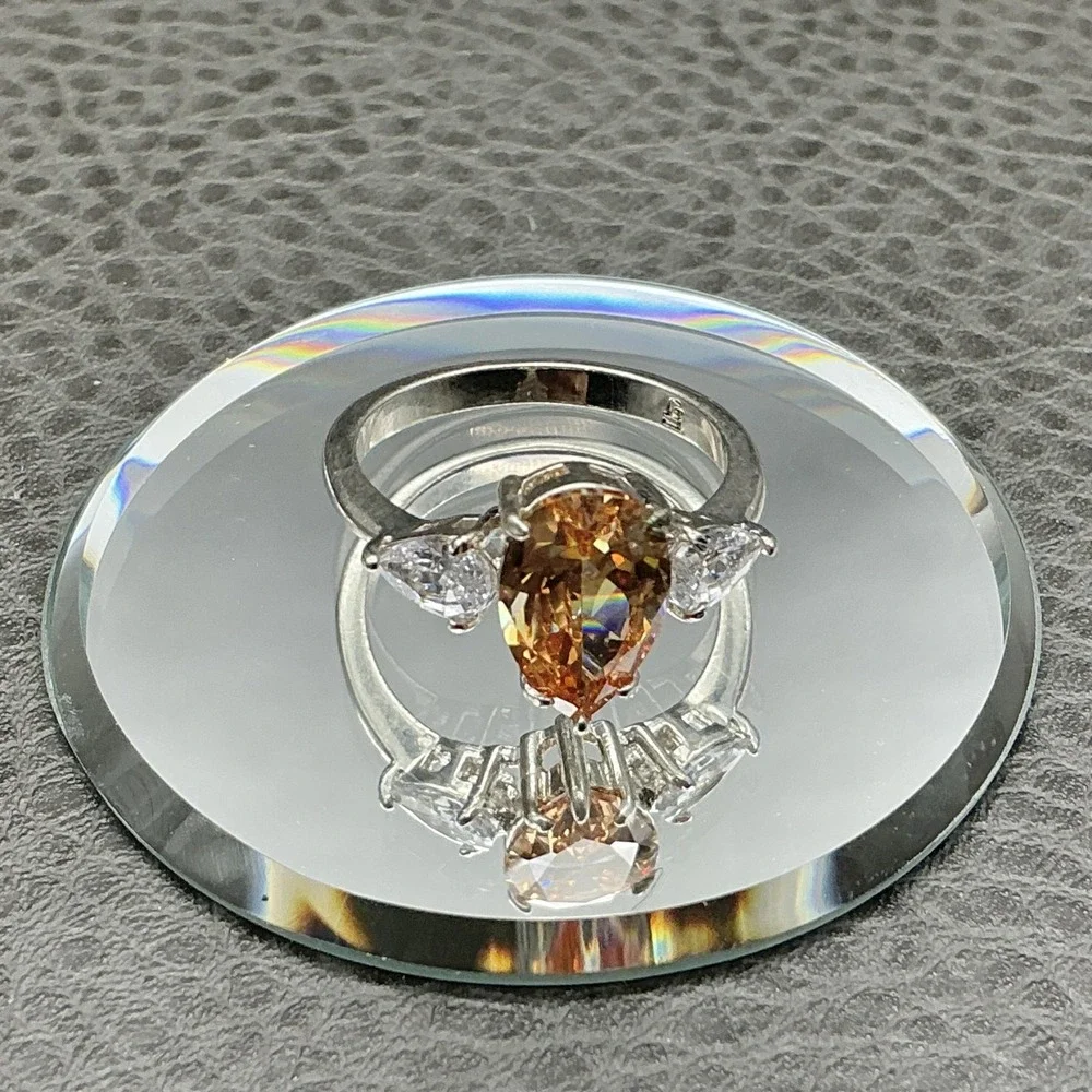 Fragrant Jewels Ring Sz 8.75 Silver Tone Champagne Pear Stone Cocktail Statement