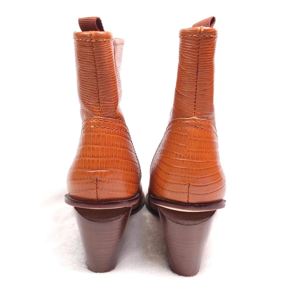 SARTO By Franco Sarto Tan Croc-Embossed Pointed Toe Ankle Boots