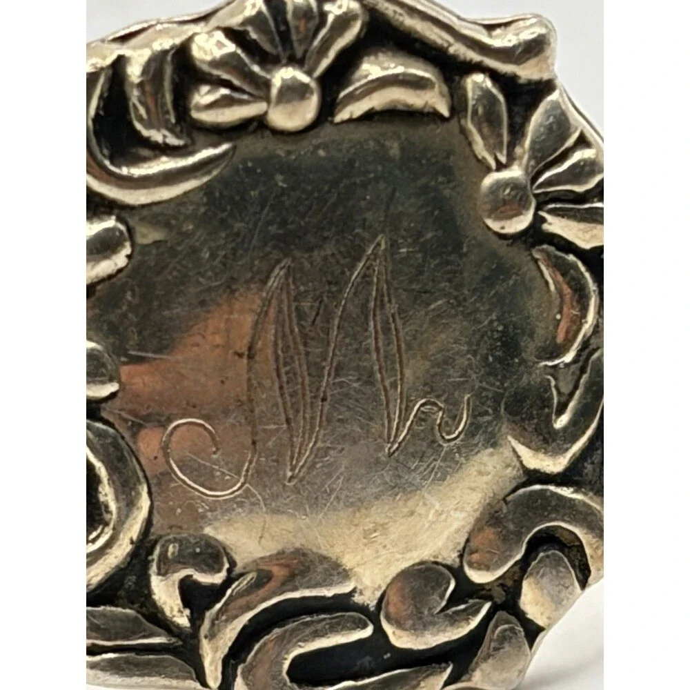 Vintage 925 Sterling Silver Monogram M Repousse Signet Statement Ring Size 7.75