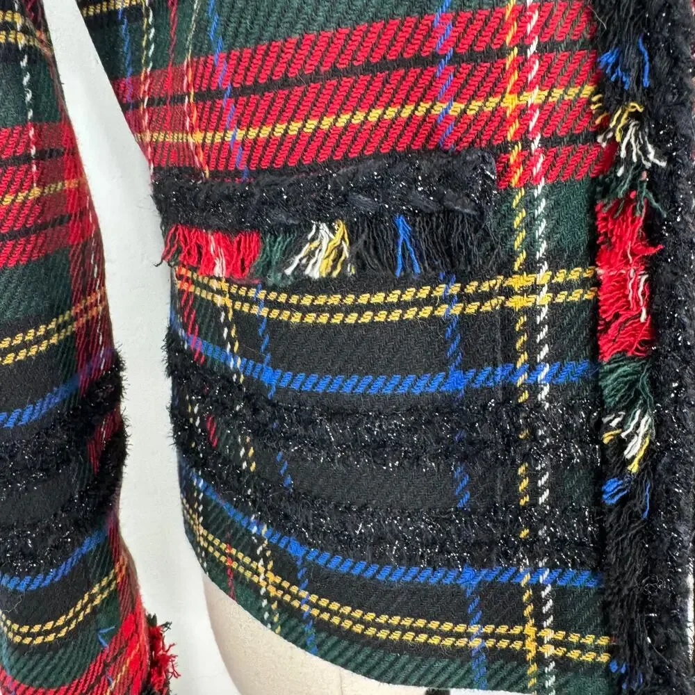 J. Crew Stewart Plaid Tartan Lady Jacket Red Blazer Preppy Work Classic Size  2