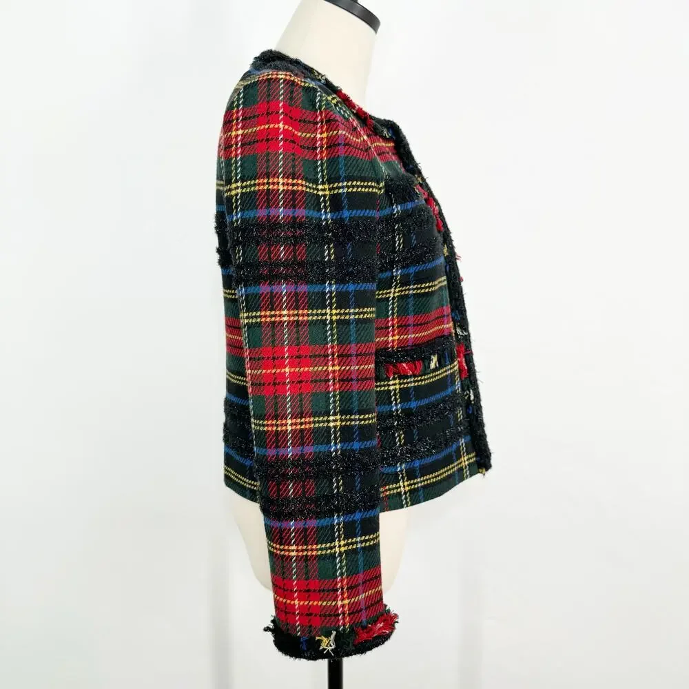 J. Crew Stewart Plaid Tartan Lady Jacket Red Blazer Preppy Work Classic Size  2