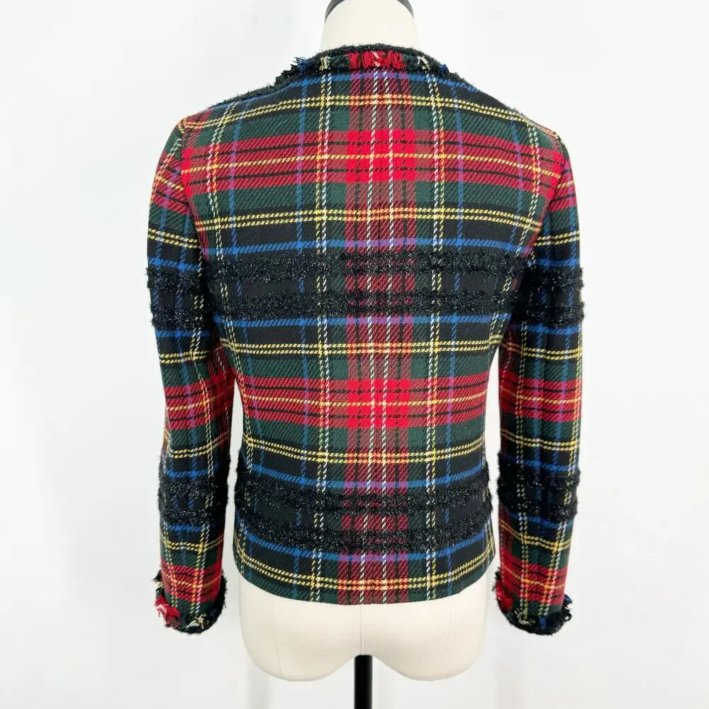 J. Crew Stewart Plaid Tartan Lady Jacket Red Blazer Preppy Work Classic Size  2