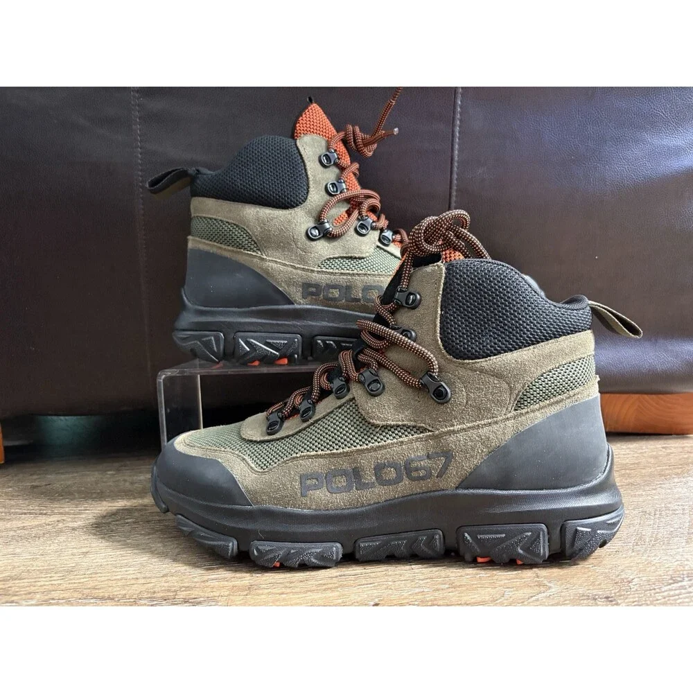 Polo Ralph Lauren ADVTR 300 Mid Sneaker Boots Army Green Vibrant Orange Sz 12